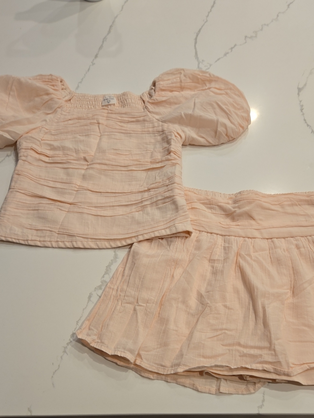abercrombie kids Light Peach Two Piece Smocked Waist Skort And Puff Sleeve Shirt